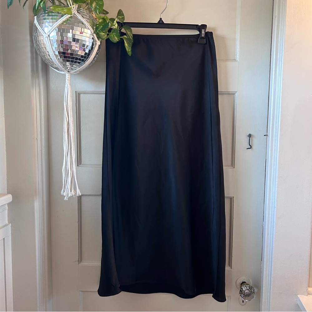 STATE Black Satin Slip Maxi Skirt